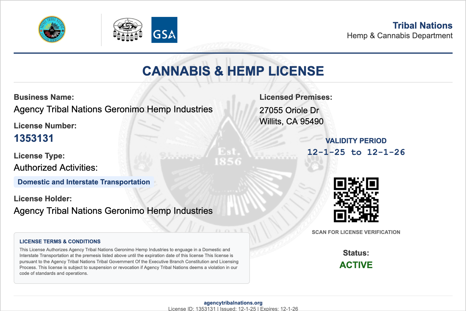 Domestic Transport License Sample