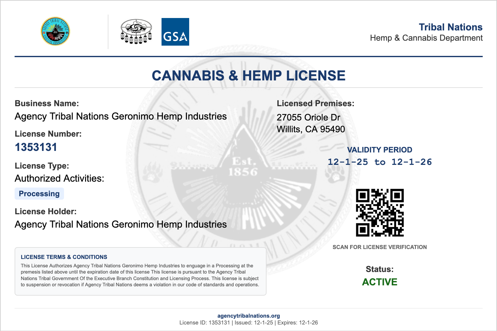 Processing License Sample